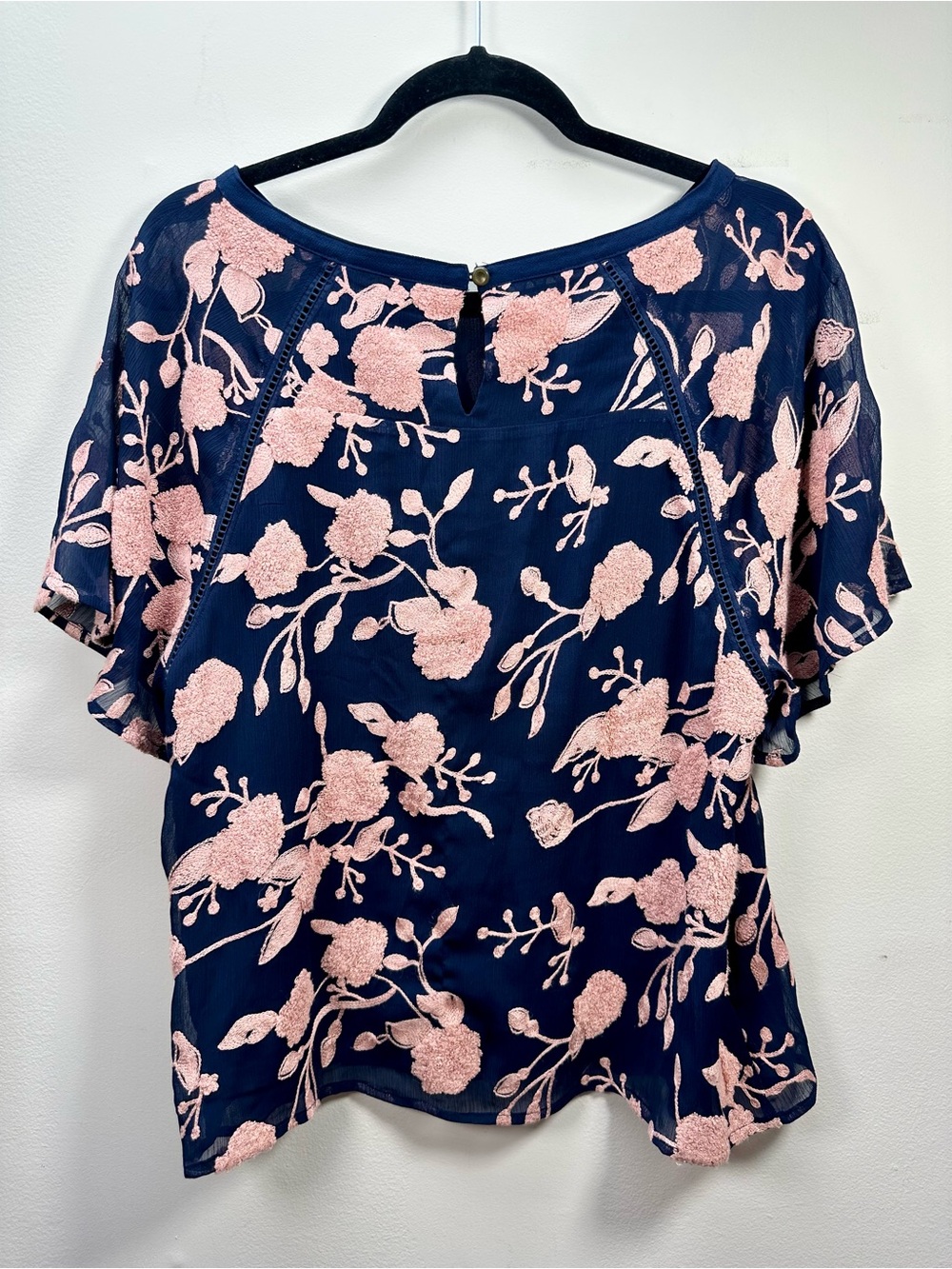 Maeve by Anthropologie Franca Textured Floral Blouse, Navy and Pale Pink, Medium - Picture 6 of 16